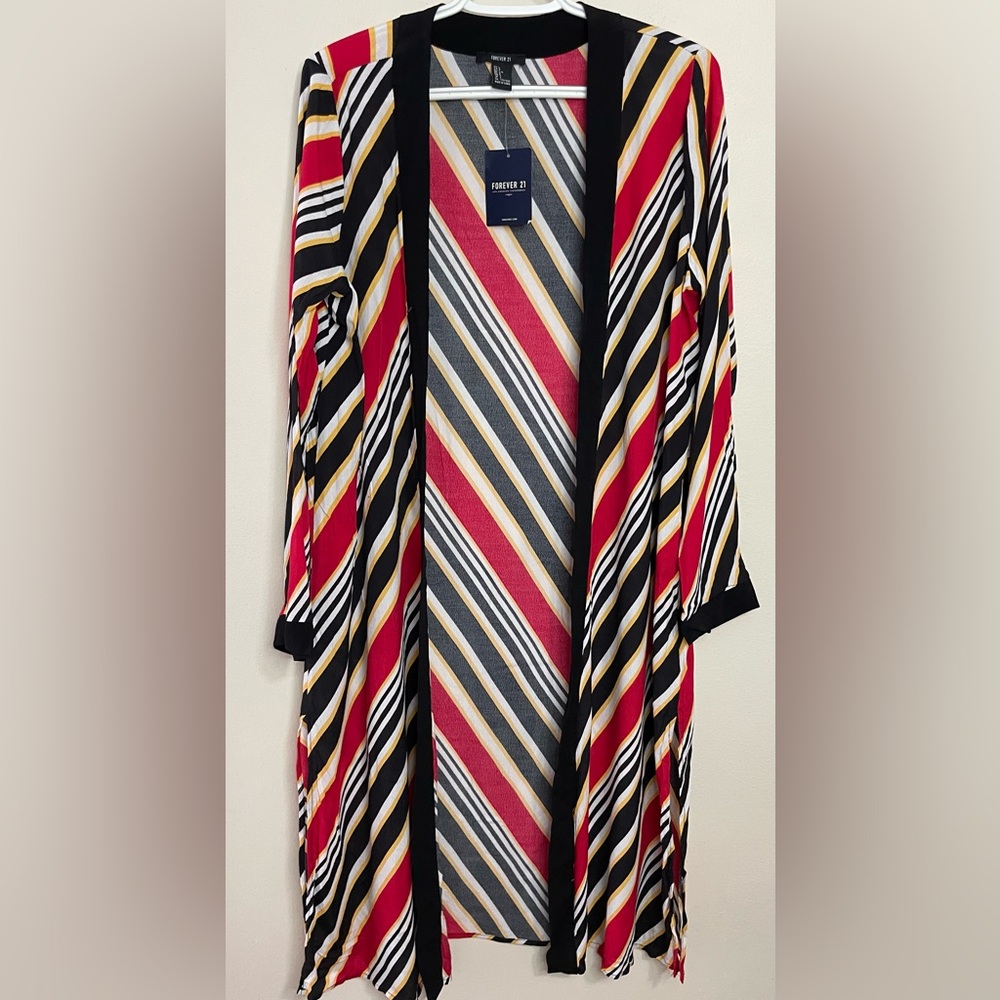 Forever 21 Casual Jacket Cover Up Kimono Cardigan Stripes Multicolor Sz L. NWT
